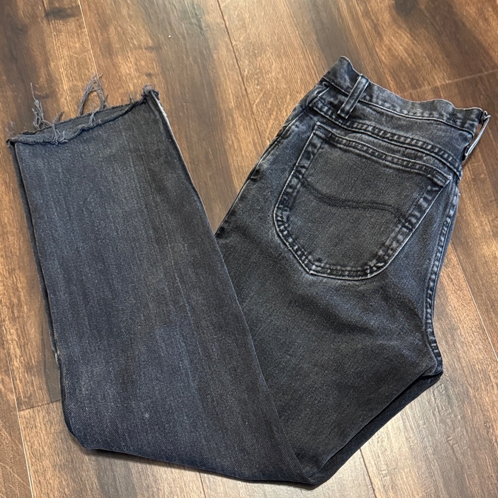 Lee Vintage Faded Black Raw Hem Denim Jeans